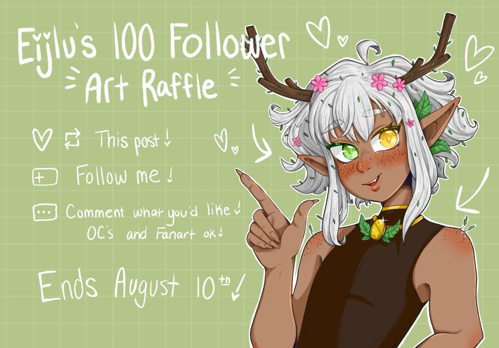 Art Raffle post for user eijlu! The rules are to Like and Repost, And be following me! Optional is to comment what you’d like drawn if you won. The image has a drawing of my OC Len off to the side to showcase my art style. Winner wins a full body drawing on a simple background! 