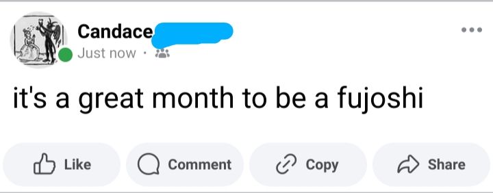 a Facebook post, says "it's a great month to be a fujoshi"