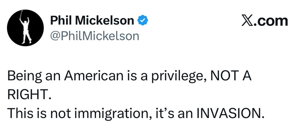 Golfer Phil Mickelson x post with racist hatred