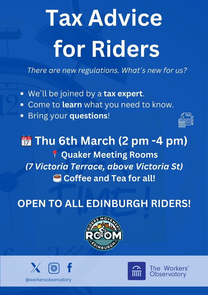 Tax Advice for Riders; Thursday 6 March 2-4pm Quaker Meeting Rooms 