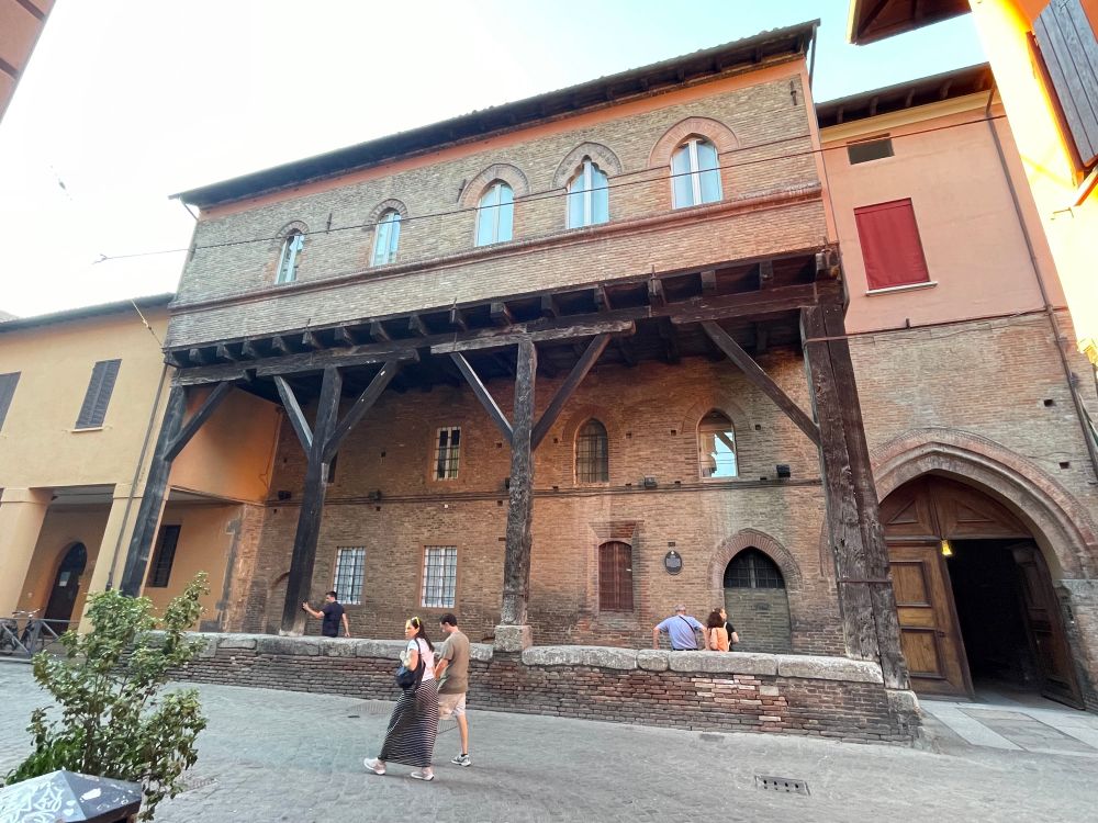 A mediaeval brick building with partial timber framing