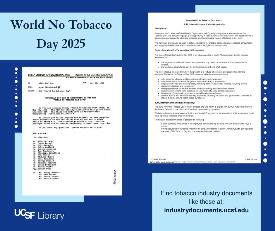 Graphic image of two archival tobacco industry documents related to past World No Tobacco Days.