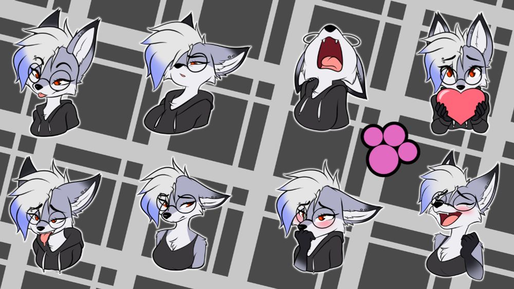 8 headshots of an anthro fox to use as Discord emotes 