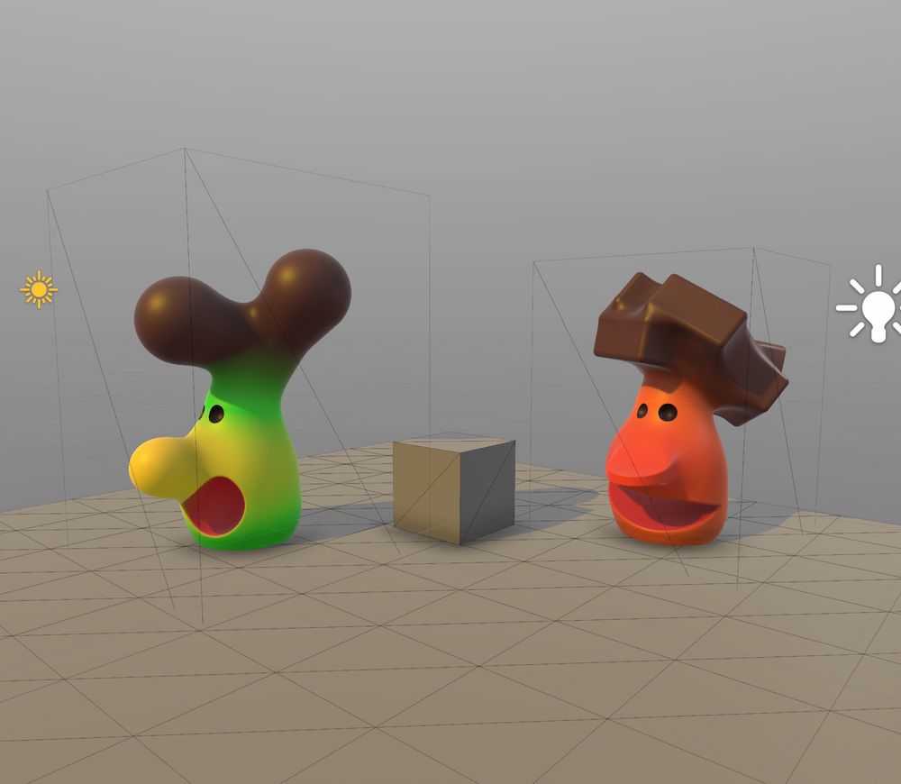 Two cute faces made from Signed Distance Field primitives