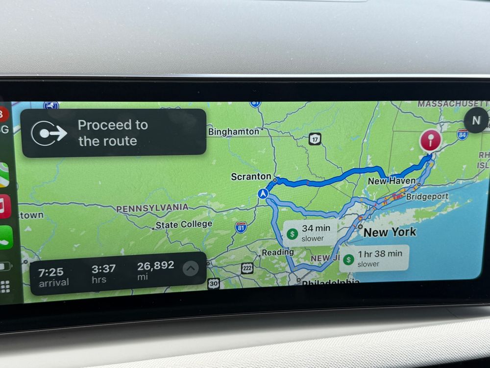 Map showing 3-hour trip will be 26,892 miles, clearly in error. 