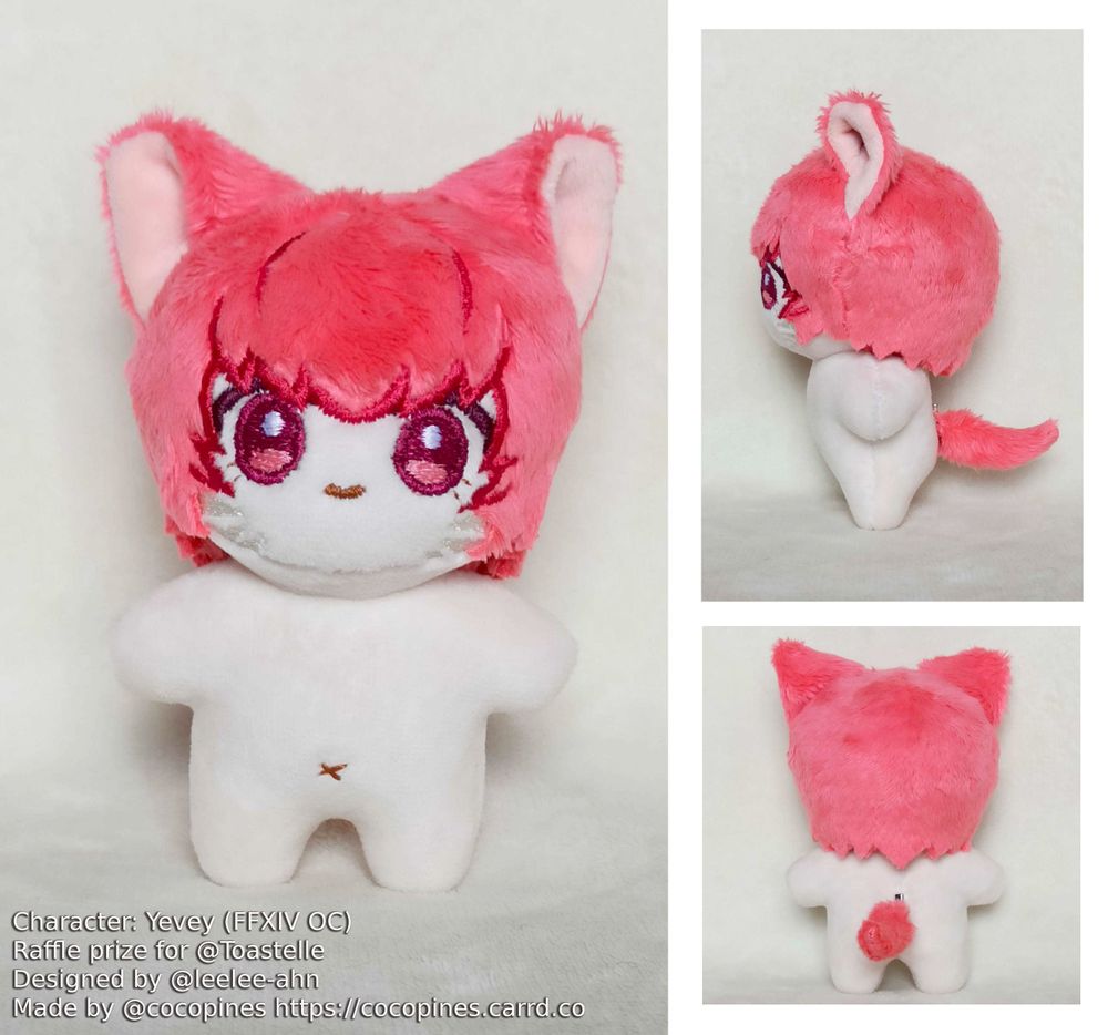 10cm custom plush of a ff14 miqo'te OC, Yevey