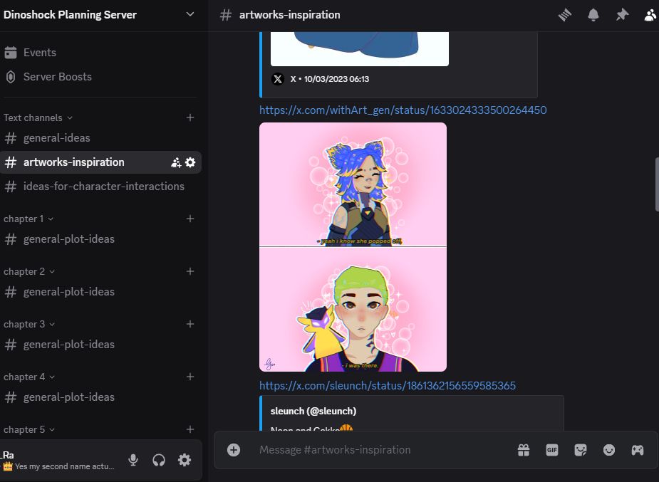 a screenshot of a discord server, which I use to structure and write down my ideas