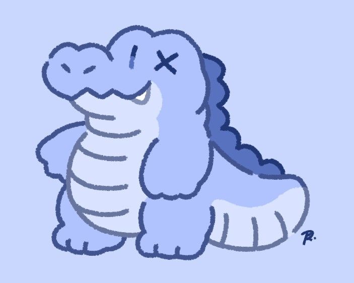 blue gator with an eye scar