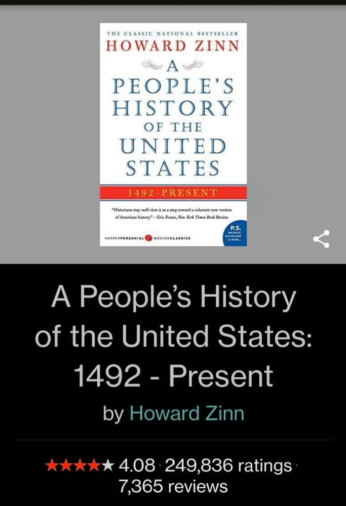 A book cover from Goodreads of Howard Zinn's book "A people's history of the United States"