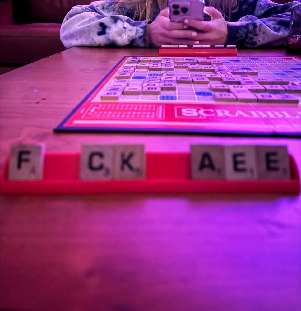 Scrabble from my perspective, where I have the letters FCK AEE.