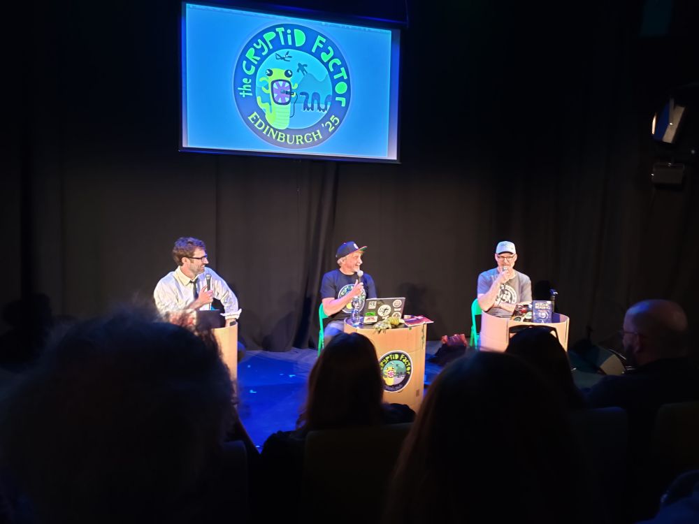 Dan, Rhys and Buttons on stage in Edinburgh 