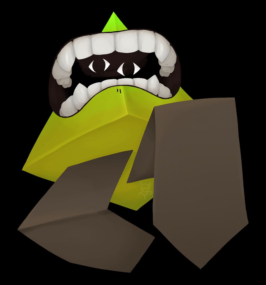 a digital painting of unstable ohungi. she has realistic teeth and inner ohungi has no mouth, only unsettling eyes.