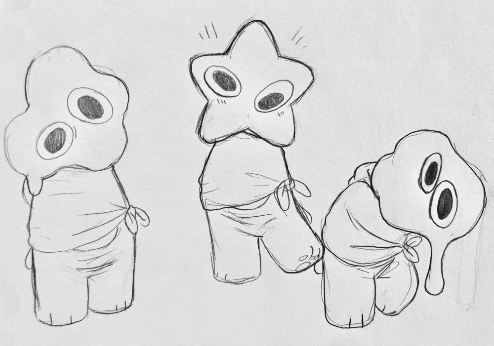 3 pencil sketches of jimble 