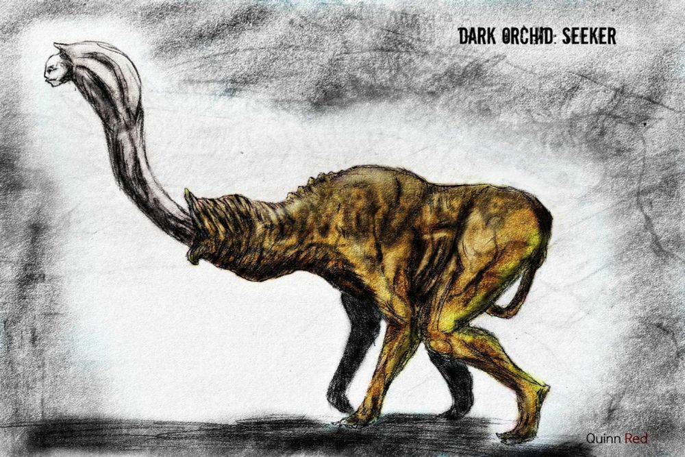 "Were they dogs? Were they man? I cant remember. The Seekers are Seekers now.
They feel your steps and hear your breaths and see your heart waver.
They look skinny, mangey hairless and putrid yellow.
I want to forget that head. That wrinkled hood hiding that porcelain grub. They see with that, feel around the corners, taste the puddles and prints.
Its best to stay out of their territory, you cant hide from them easy. Can't out run the lithe things. Chop off the grub, pummel the body. Best you can do if the chance is given."
