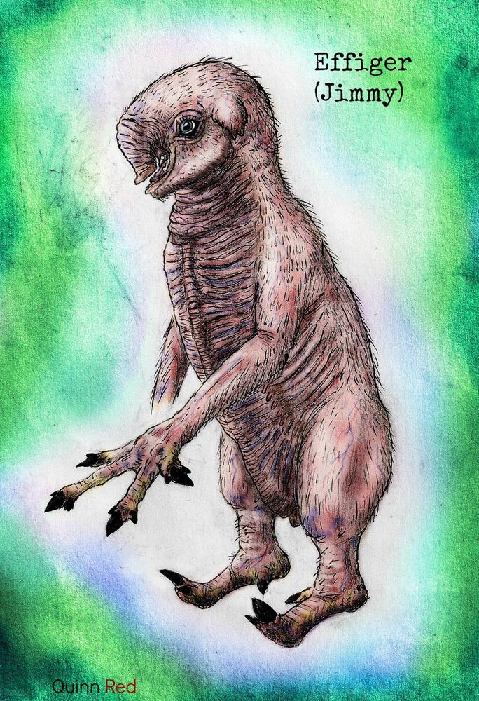 "Venture further into the colony and the afflicted get...stranger. The most common things you'll see are the Effigers, pigs broken into a childish shape. They walk on two legs, supported by what used to be theirs hocks. Their front legs are extended into arms, with their hooves multiplied and stretched into stiff crude fingers. The neck is curled forward, carrying a head that appears as if the snout was smashed in and bent with a hammer. Those eyes are saggy, and surrounded by wrinkle and dark meat with oily tears.

Their virtually harmless, waddling on their awkward limbs and focusing solely on making crude objects and sculpters out of whatever materials available, from feces and mud  to scavenged body parts. These crafts resemble toys and people, as if the Effigers are trying to recreate something. Their affectionately called "Jimmies" by some folks, but most prefer not to grow endearment for any of the Orchid's abominations.  

In desperate times we hunt them. Their easy prey, cant move fast and cant really fight, you don't even need to sneak up on them. Just walk up and club them. The Effiger's screams make it harder. Pigs usually sound pretty horrible, but these don't squeal...they scream, like children...... Best not to think too much on that. Their still just swine....just eerie swine. "
