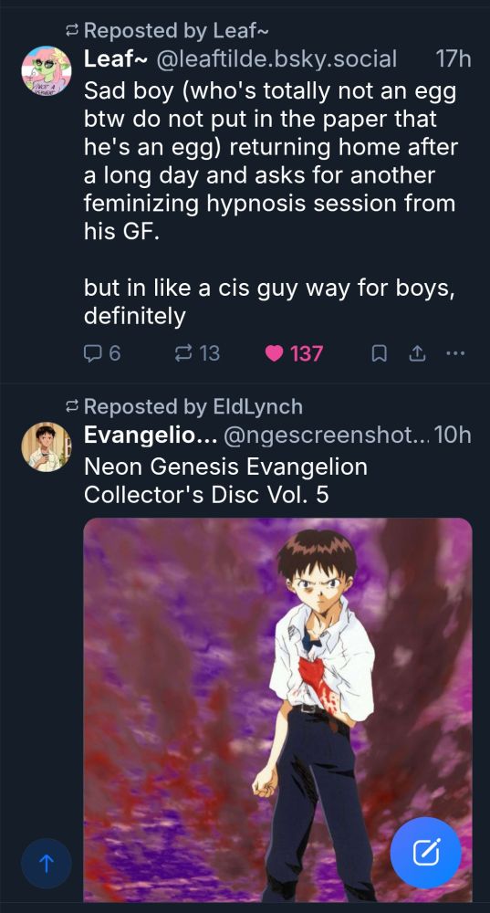 screenshot of the above post. below it is a tweet with a picture of Shinji Ikari from Neon Genesis Evangelion