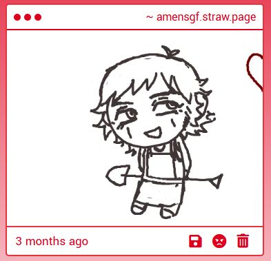 doodle of chibi edogai standing holding a shovel behind his back and smiling. there's a half of the heart symbol to the viewer's right