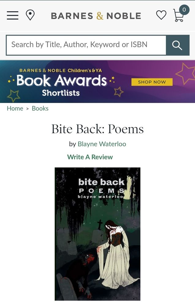 Screenshot of Bite Back: Poems by Blayne Waterloo on Barnes & Noble's website