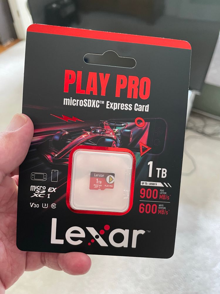 A new one terabyte micro SD express card, in its original packaging.