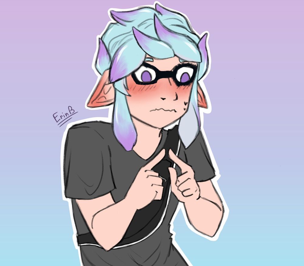 Azure the Inkling putting his fingers together in an embarrassed way.