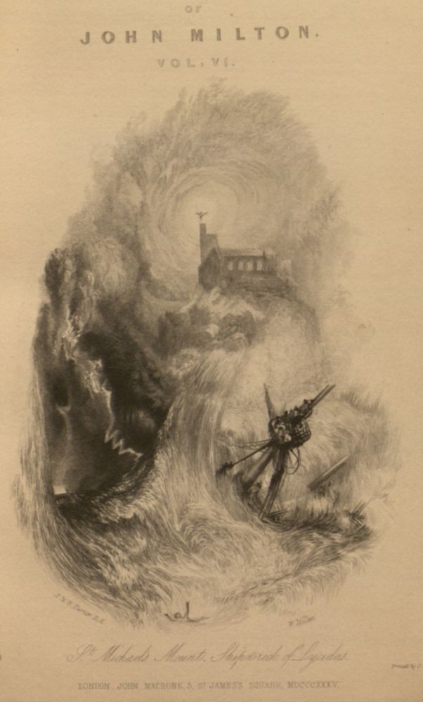 Pencil illustration of a stormy sea and a ship going under the waves, by Joseph Mallord William Turner