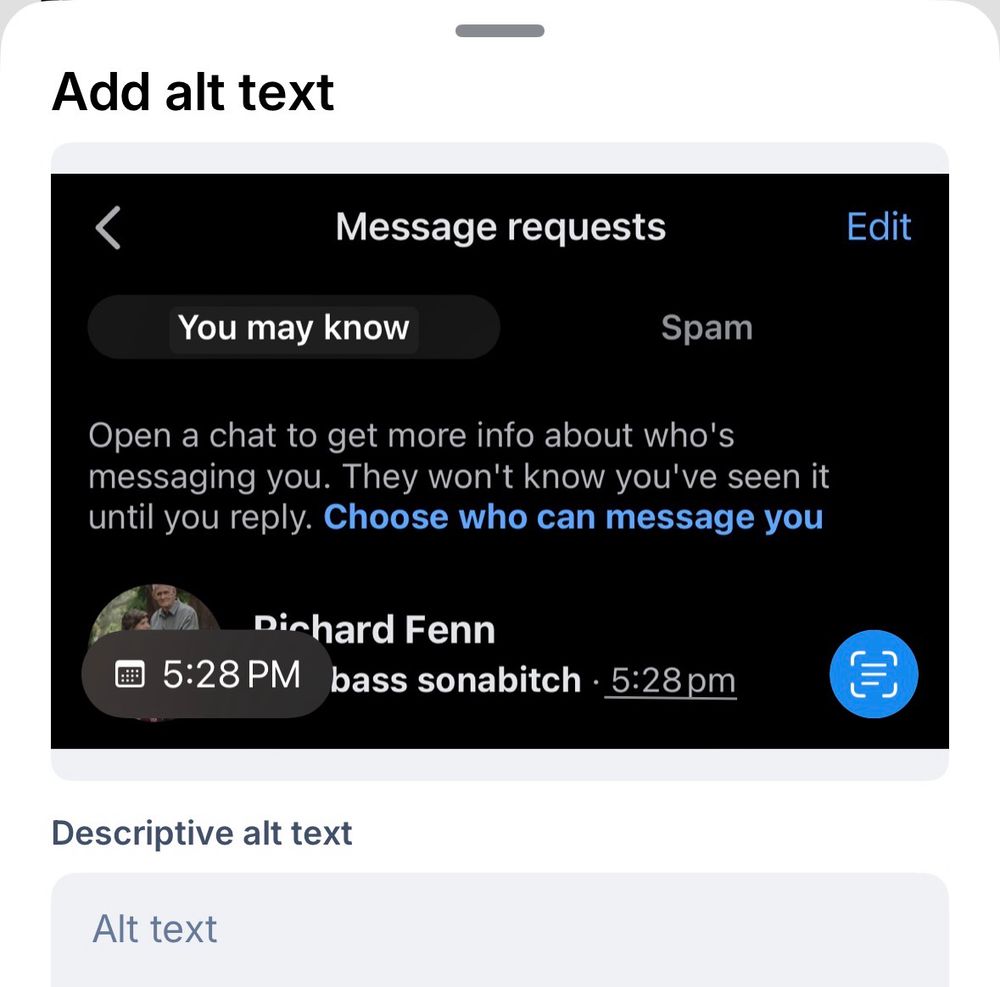 An example of how iOS 26 has completely fucked text selection: a message request on Facebook messenger is the image, it is full of text BUT the “text detection” button is active, meaning iOS 26 has found text. But it only allows the user to create a calendar event because it will only surface the time stamp found at the end of the message. While a user can select the text manually, the old function was to allow the user to select all text immediately, not get in the way by trying to think for the user— a classic Apple strategy indicating “we know better than users” that, in my 25 years of experience with the company, almost always backfires. 