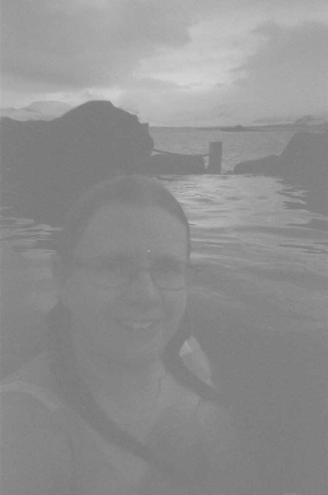 A very grey selfie in one of the hot pools at Hvammsvik.