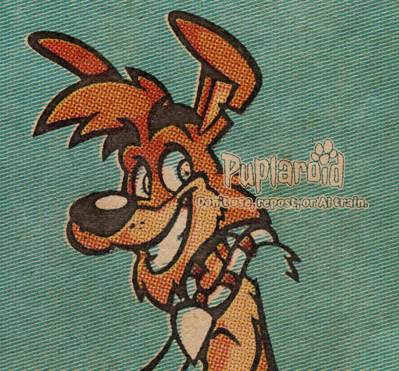 Work in progress artwork of a cartoony anthropomorphic/furry Australian dingo character. He is smiling joyfully, while looking at the viewer. The drawing has a old vintage/retro comic look to it.