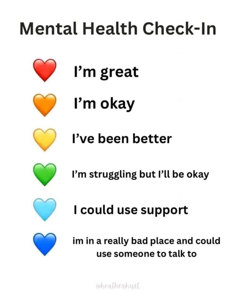 colored hearts for mental health check in 