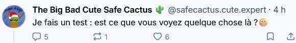 Capture d'écran du post de Cactus, disant : "HOUUUUUUUU JE SUIS LE FANTÔME DE BLUESKY JE HANTE LES ALT TEXT DES MESSAGES HOUUUU"