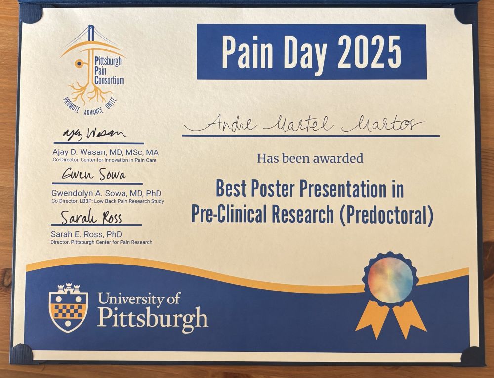 Certificate awarding Andre Martel Matos with Best Poster Presentation in Pre-Clinical Research (predoctoral) category. 