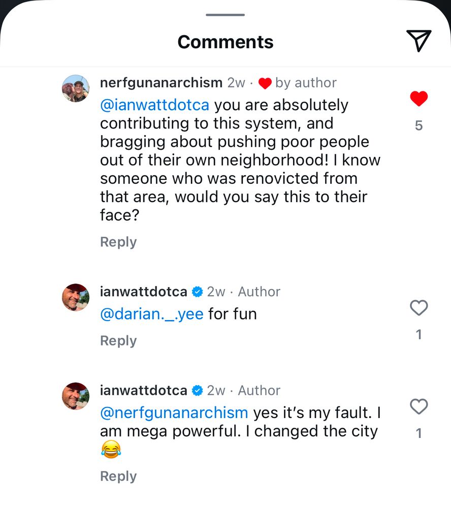 Screenshot of Ian Watt’s instagram where he says he would brag in the face of poor people and where he calls himself mega powerful