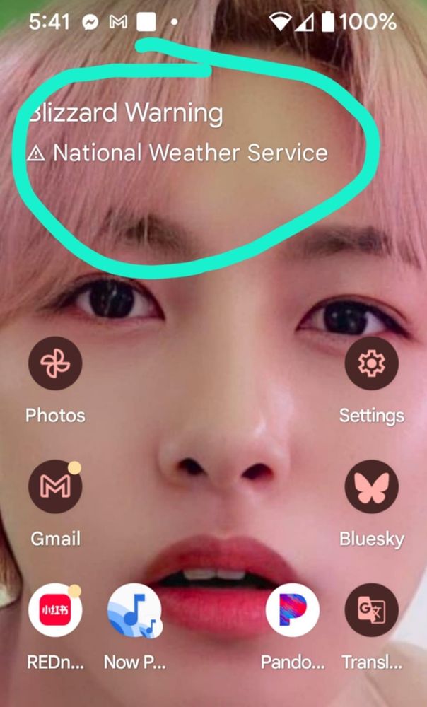 screenshot of my homescreen showing a blizzard warning from the national weather service