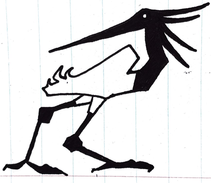 Drawing of an Egret in a sharp, silhouetted art style