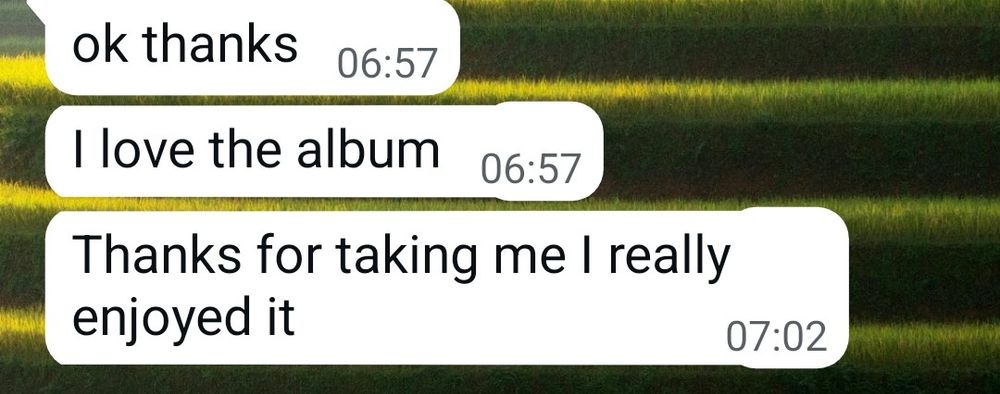 WhatsApp messages from my niece thanking me for last night's Alessi Rose concert.