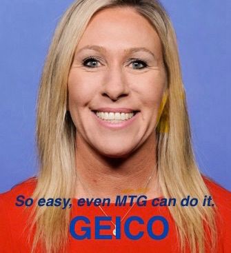 Image of Marjory Taylor Green in a Geico ad. 