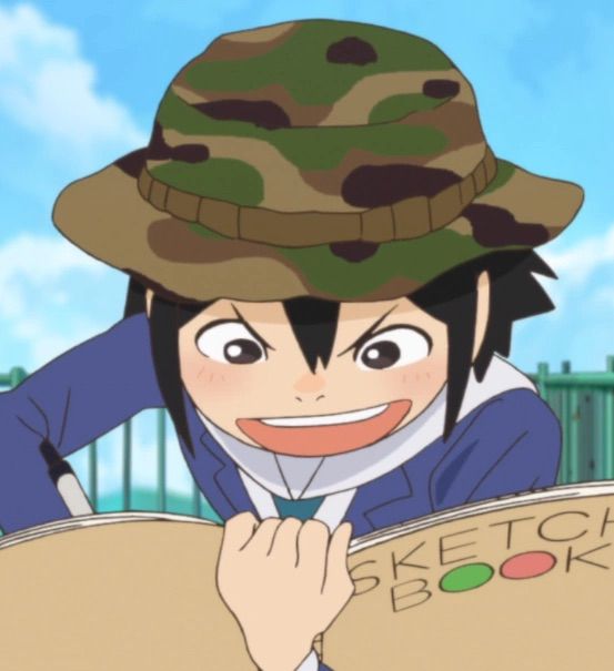 Midori Asakusa (du manga/anime Eizouken ni wa Te wo Dasu na) dessine dans carnet