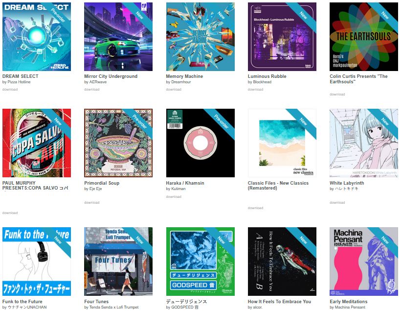 Pizza Hotline - DREAM SELECT
Dreamhour - Memory Machine
AERwave - Mirror City Underground
cover art
COPASALVO - PAUL MURPHY PRESENTS:COPA SALVO コパサ
cover art
The Earthsouls - Colin Curtis Presents "The Earthsouls"
Blockhead - Luminous Rubble
cover art
Tenda Senda x Lofi Trumpet - Four Tunes
Kutiman - Haraka / Khamsin
Eje Eje - Primordial Soup
cover art
ウナチャンUNACHAN - Funk to the Future
ハレトキドキ - White Labyrinth
cover art
alcor. - How It Feels To Embrace You
cover art
GODSPEED 音 - デューデリジェンス
cover art
Machina Pensant - Early Meditations
