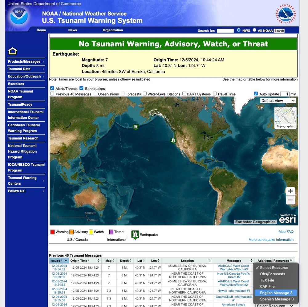 screenshot of tsunami.gov
