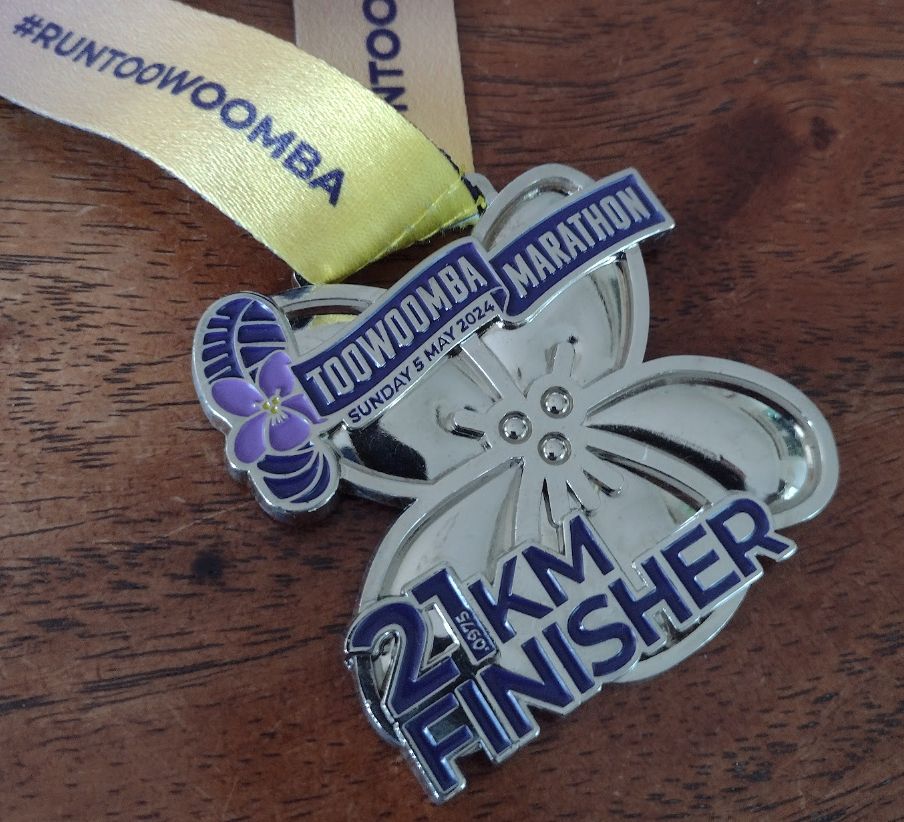 21km finisher medal. Toowoomba Marathon 2024.