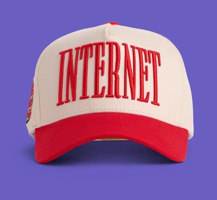 Red and beige "INTERNET" hat