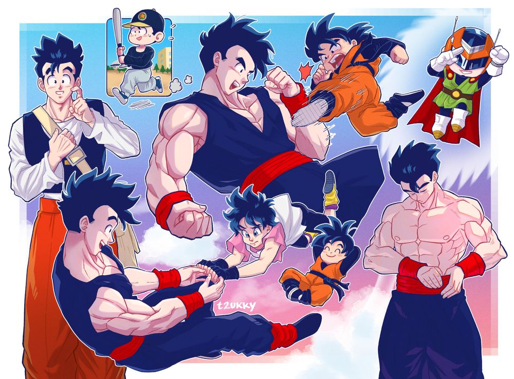 Dragon Ball fanart. A bunch of Gohan drawings during Buu Saga with Goten and Videl.