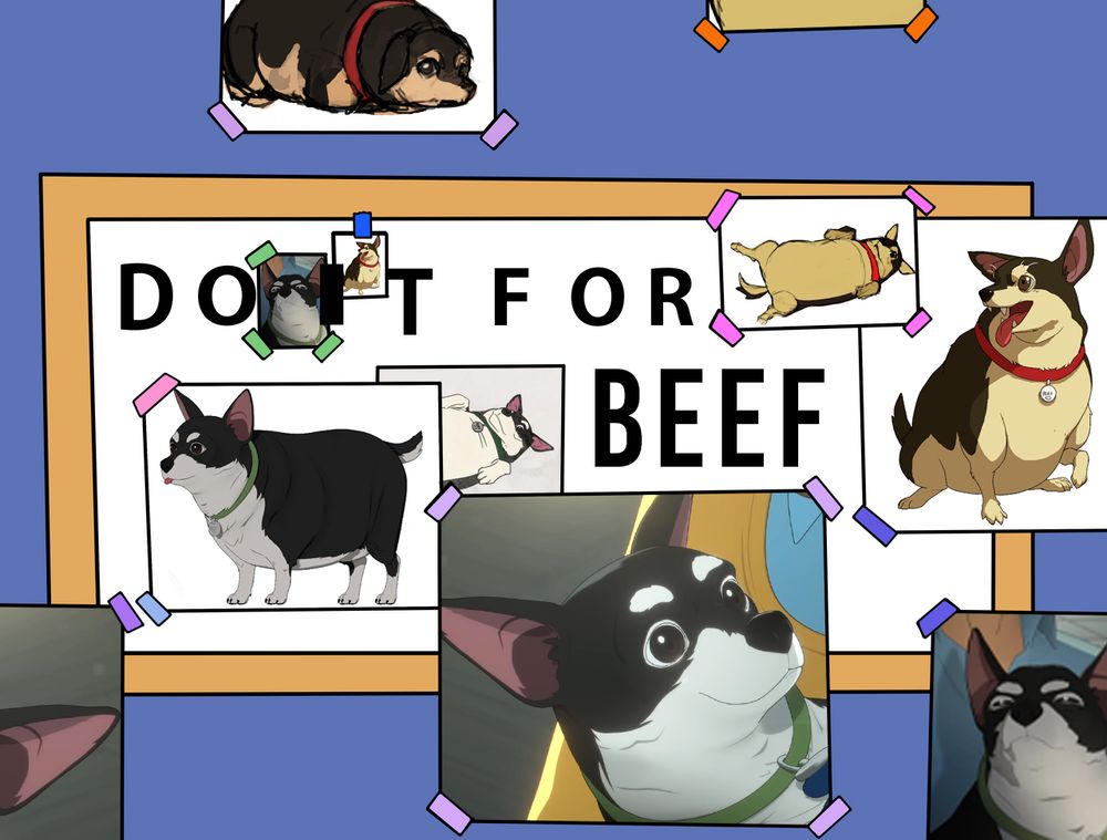 "Do it for Her" meme format from the Simpsons, but all the pictures are of Beef the dog from Dispatch and the text reads "Do it for BEEF"