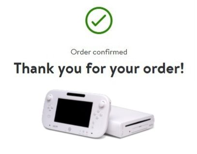order confirmed page showing a Wii U