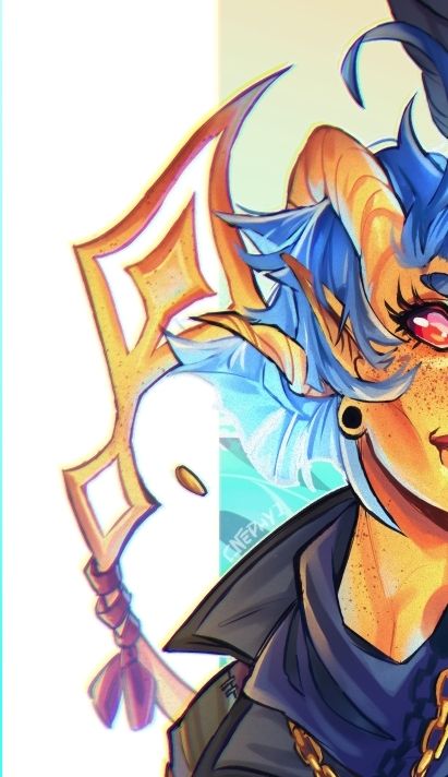 Crop of an illusion of my tiefling Thunder. Her tail has two diamond shapes at the end with a little red bow tied around the base.