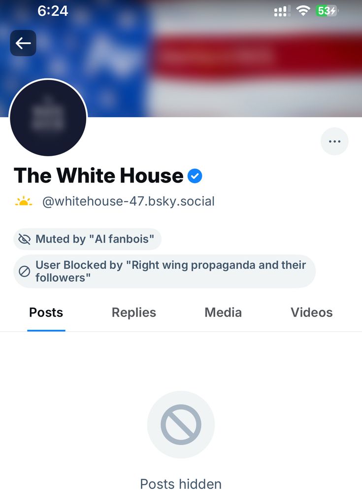 Official White House Bluesky account blocked by block lists 