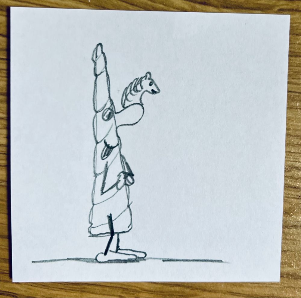 Ein Horn mit Gesicht, Händen und Füßen und einem Pferdekopf auf der Nase. Wie so ein fetter wiehernder Pickel. Aber dem Horn scheint es nichts auszumachen. Es lächelt vergnügt.