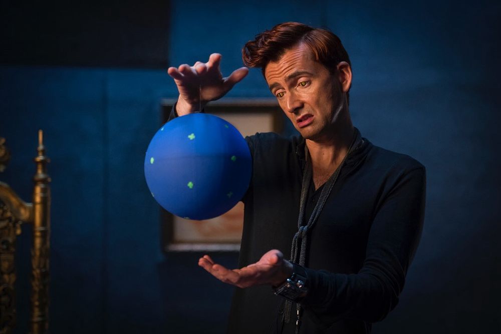 David Tennant as Crowley. 