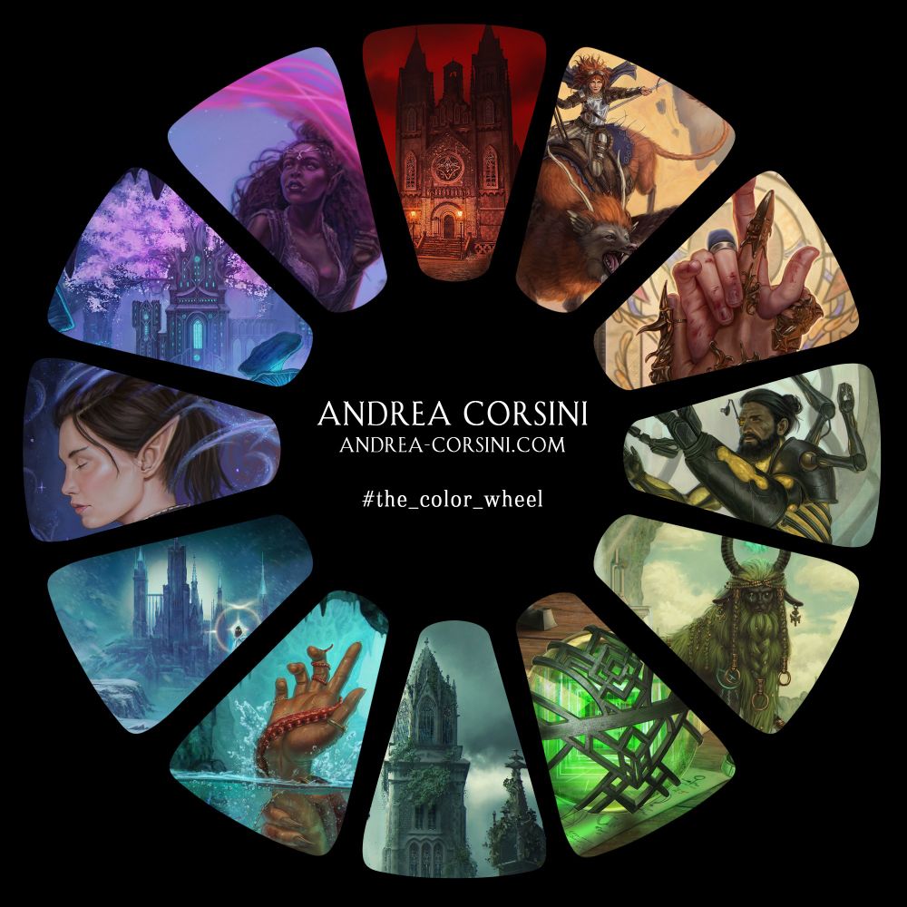 collection of my artworks arranged in a wheel in a rainbow order
