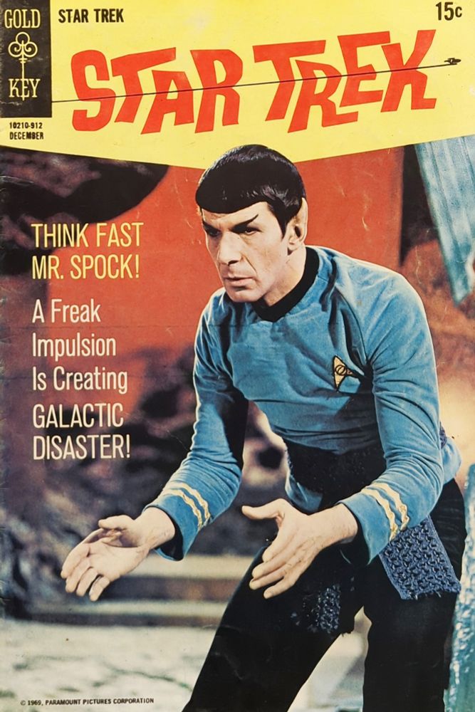 Front cover of Dec 1969 Gold Key #6 comic. A photo cover of Spock taken from the second season opener, Amok Time.